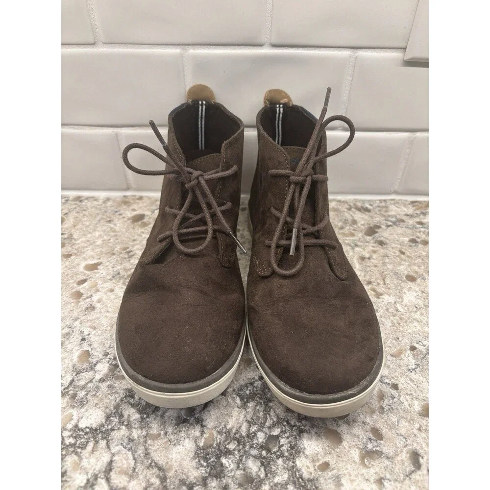 Boys Youth Size 6 Casual Low Boots Lace Up Faux‎ Leather Brown Nautica EUC